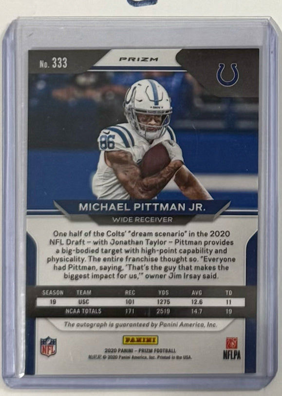 2020 Michael Pittman Jr. — Prizm Rookie Autographs No Huddle Prizm — back — Inventory P065-C