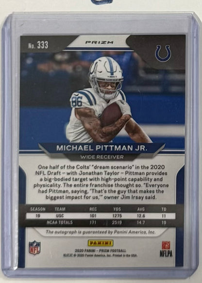 2020 Michael Pittman Jr. — Prizm Rookie Autographs No Huddle Prizm — back — Inventory P065-C
