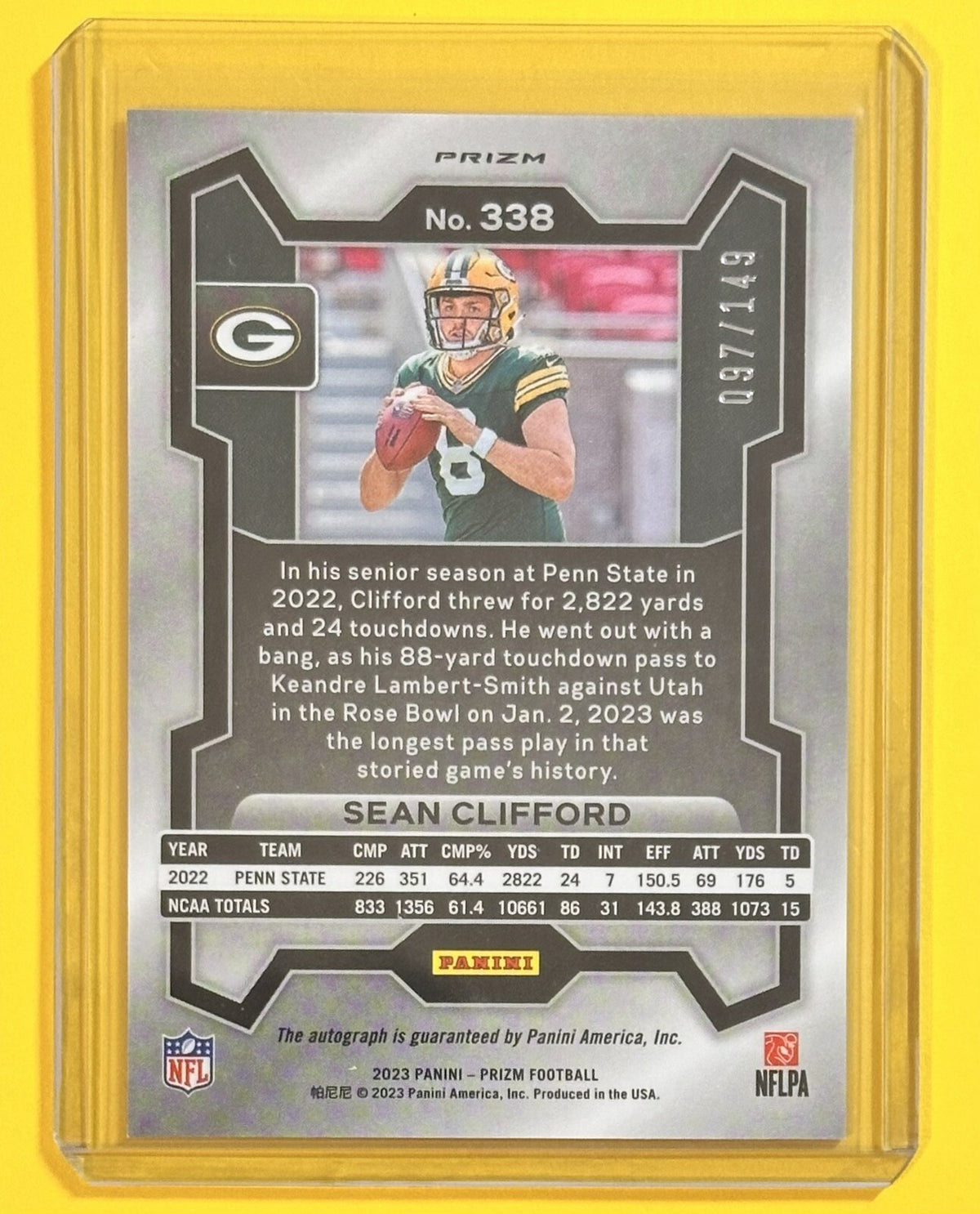 2023 Sean Clifford — Prizm Rookie Autographs [Red Wave Prizm] — back — Inventory P065-D