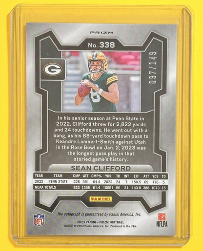 2023 Sean Clifford — Prizm Rookie Autographs [Red Wave Prizm] — back — Inventory P065-D