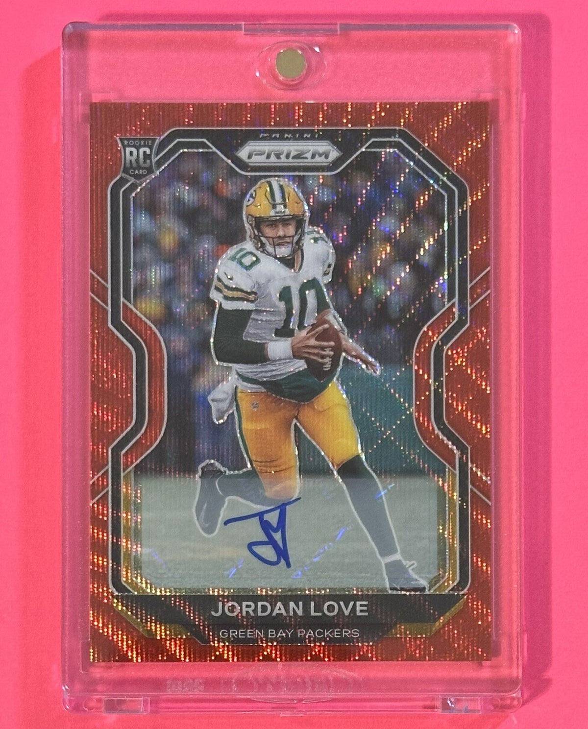 2020 Jordan Love — Prizm Rookie Autographs [Red Wave Prizm] — front — Inventory P067-B