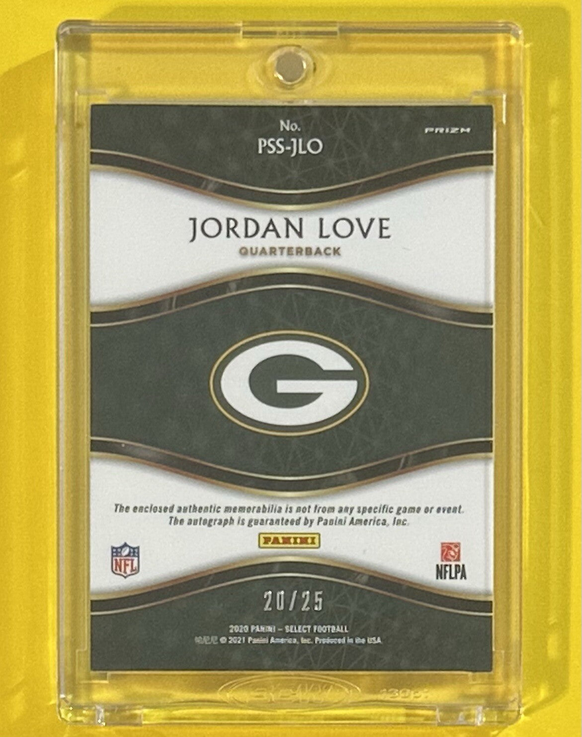2020 Jordan Love — Select Prime Selections Prizm Signatures [Tie-Dye Prizm] — back — Inventory P067-C