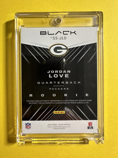 2020 Jordan Love — Black Sizeable Signatures Rookie Jersey — back — Inventory P067-D