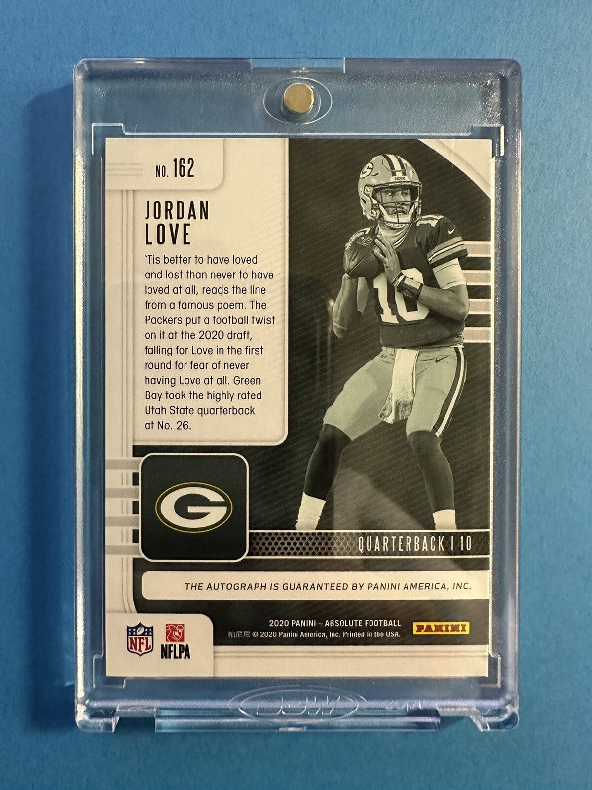 2020 Jordan Love — Absolute Signature Rookies [Spectrum Green] — back — Inventory P068-B