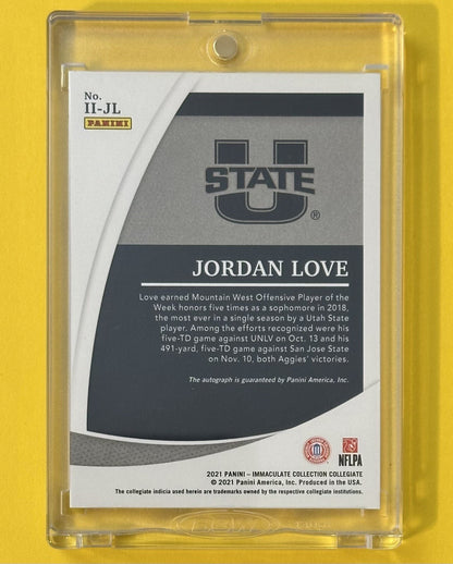 2021 Jordan Love — Immaculate Collection Collegiate Immaculate Ink [Gold] — back — Inventory P068-C