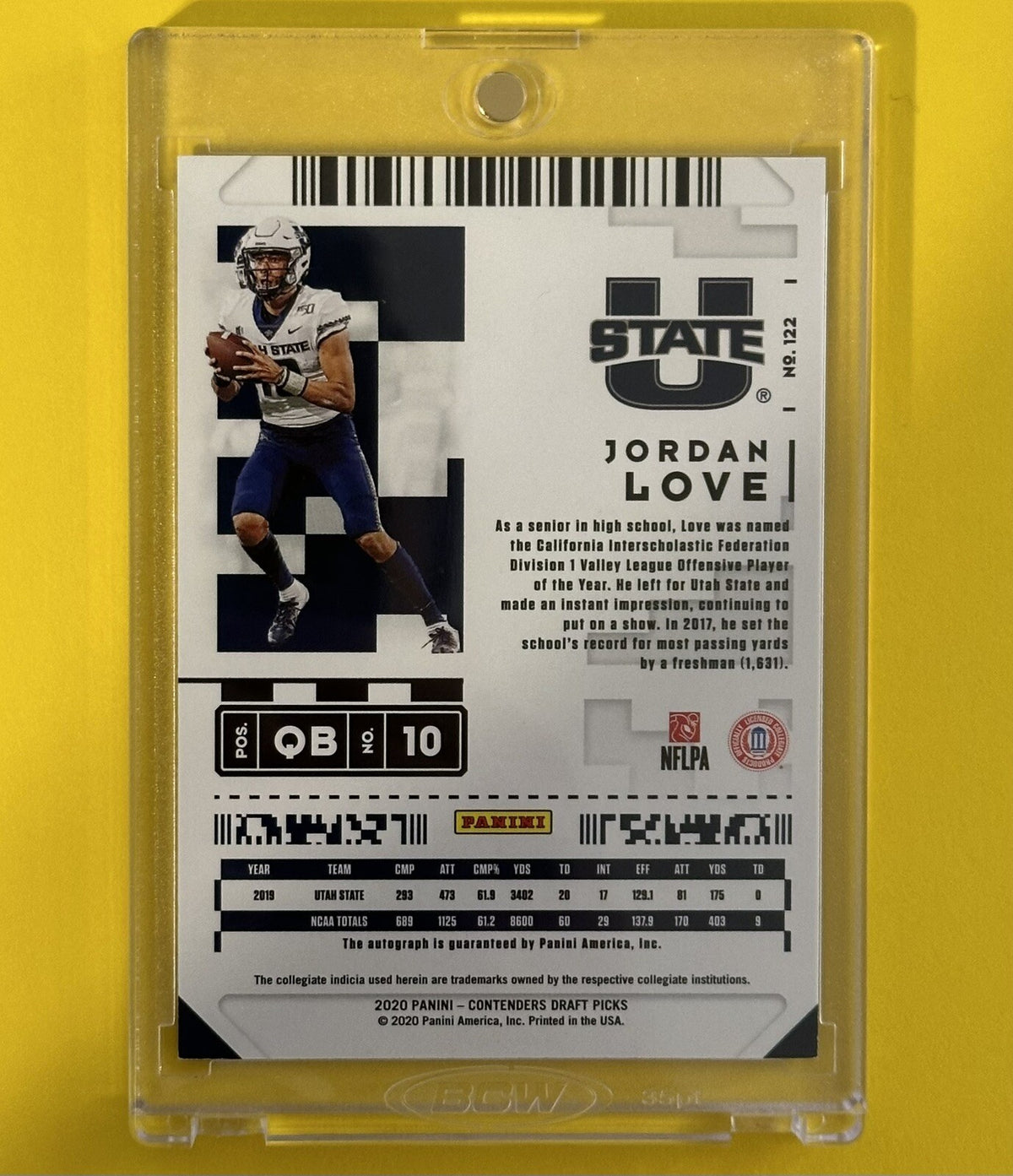 2020 Jordan Love — Contenders Draft Picks RPS College Ticket Autographs [Diamond] — back — Inventory P068-D