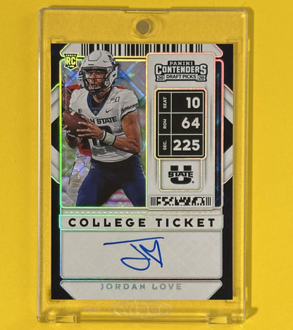 2020 Jordan Love — Contenders Draft Picks RPS College Ticket Autographs [Diamond] — front — Inventory P068-D