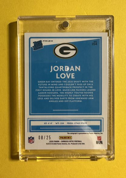 2020 Jordan Love — Donruss Optic Rated Rookie Autographs [Black Pandora Prizm] — back — Inventory P071-B