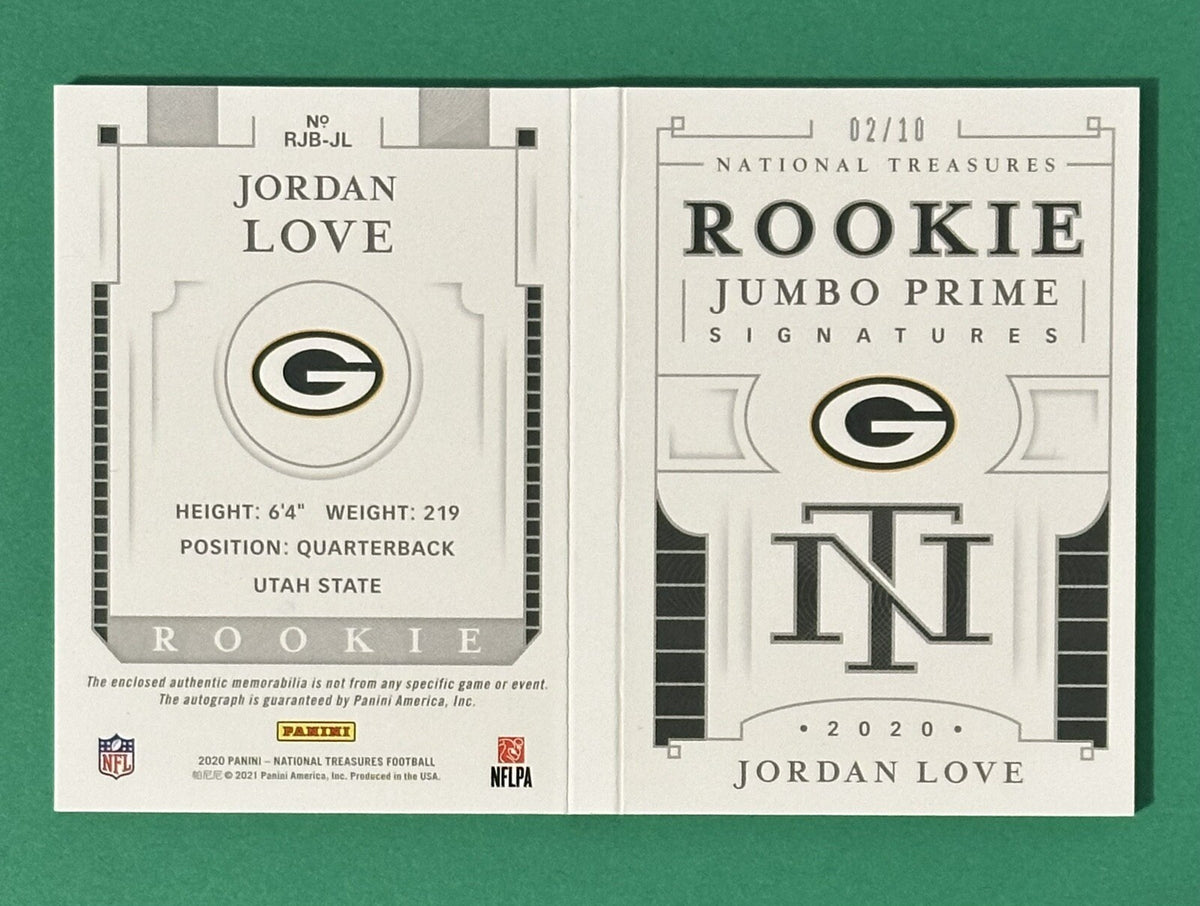 2020 Jordan Love — National Treasures Rookie Jumbo Prime Signatures Booklet [Football] — back — Inventory P071-D