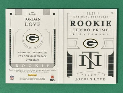 2020 Jordan Love — National Treasures Rookie Jumbo Prime Signatures Booklet [Football] — back — Inventory P071-D