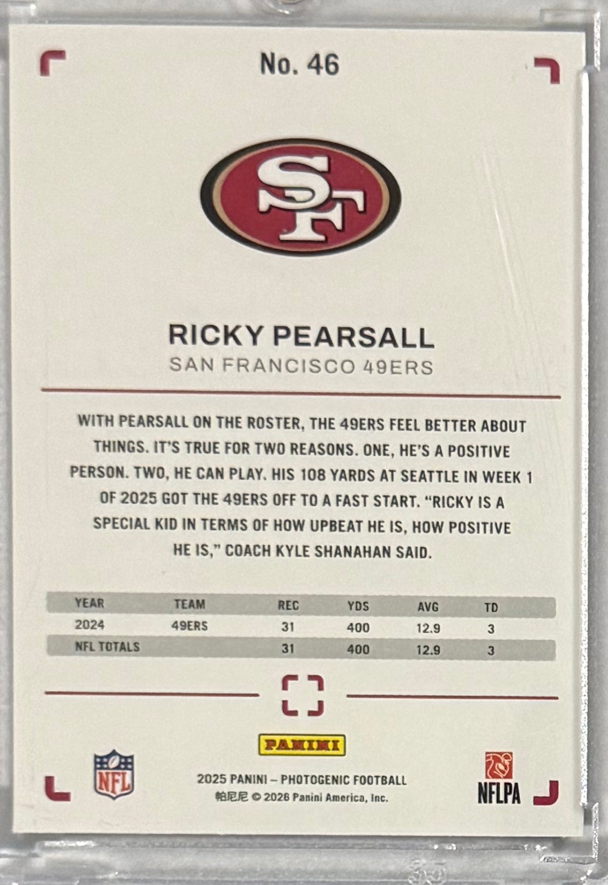 2025 Ricky Pearsall — Photogenic Base [Base] — back — Inventory P080-A