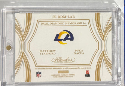 2024 Matthew Stafford / Puka Nacua — Flawless Dual Diamond Memorabilia [Silver] — back — Inventory P081-A