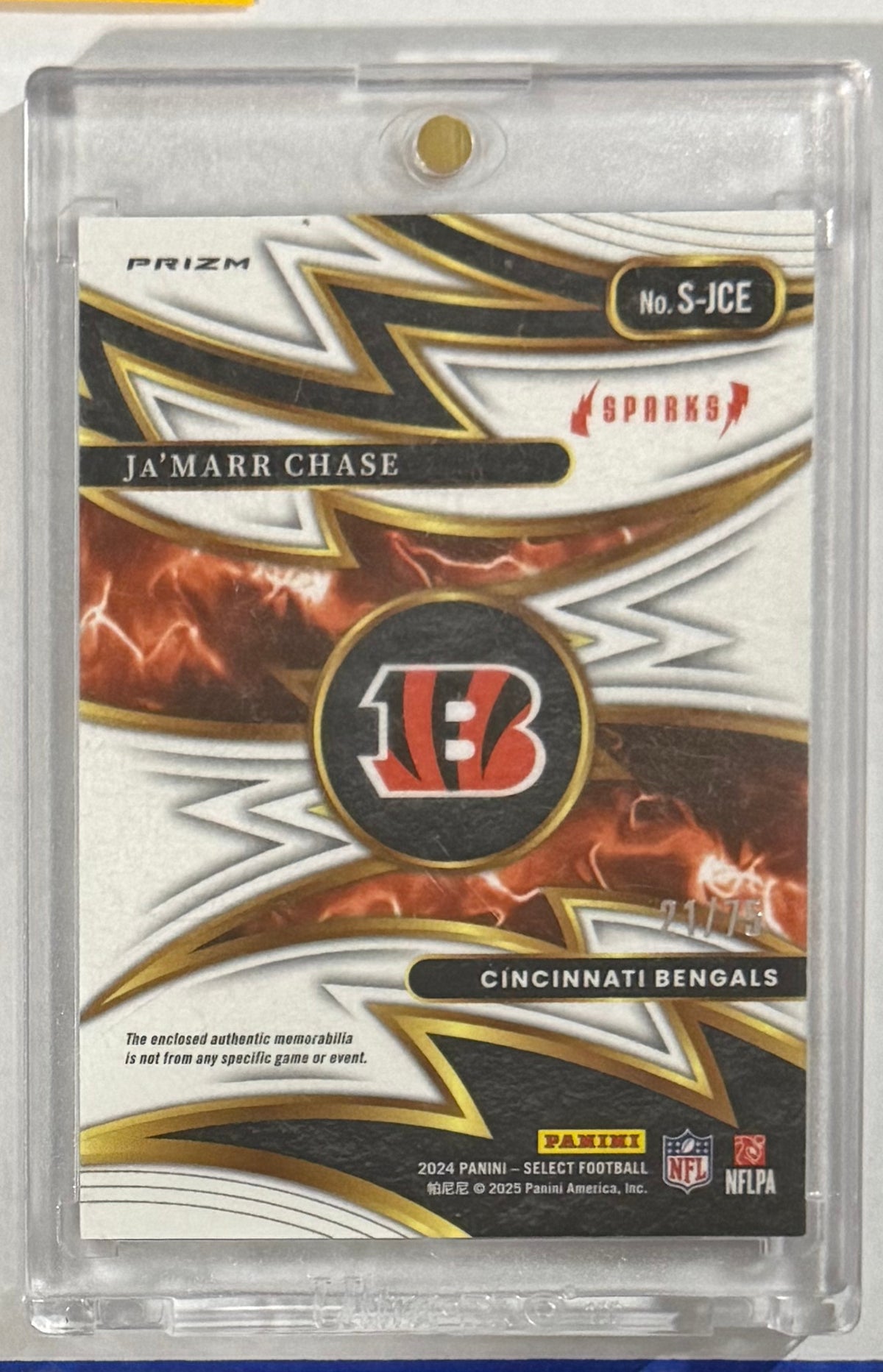 2024 Ja'Marr Chase — Select Sparks [White Prizm] — back — Inventory P081-B