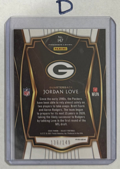2020 Jordan Love — Select Premier Level [Blue Prizm] — back — Inventory P081-D