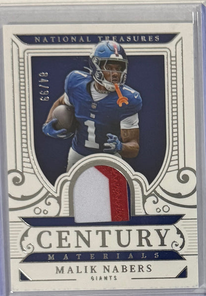 2025 Malik Nabers — National Treasures Century Materials [Base] — front — Inventory P082-A