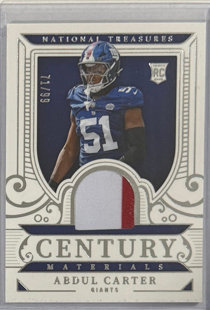 2025 Abdul Carter — National Treasures Century Materials [Base] — front — Inventory P082-B