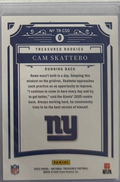 2025 Cam Skattebo — National Treasures Treasured Rookies [Holo Silver] — back — Inventory P082-D