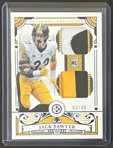 2025 Jack Sawyer — National Treasures Rookie Dual Materials [Purple] — front — Inventory P083-A