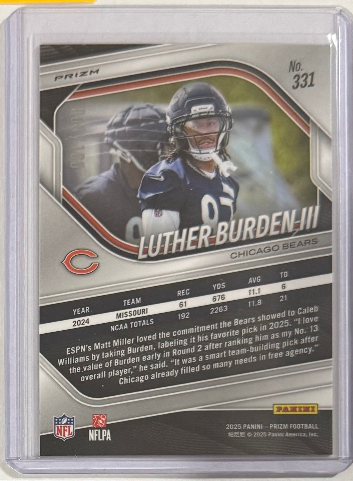 2025 Luther Burden III — Prizm [Pigskin Prizm] — back — Inventory P084-B