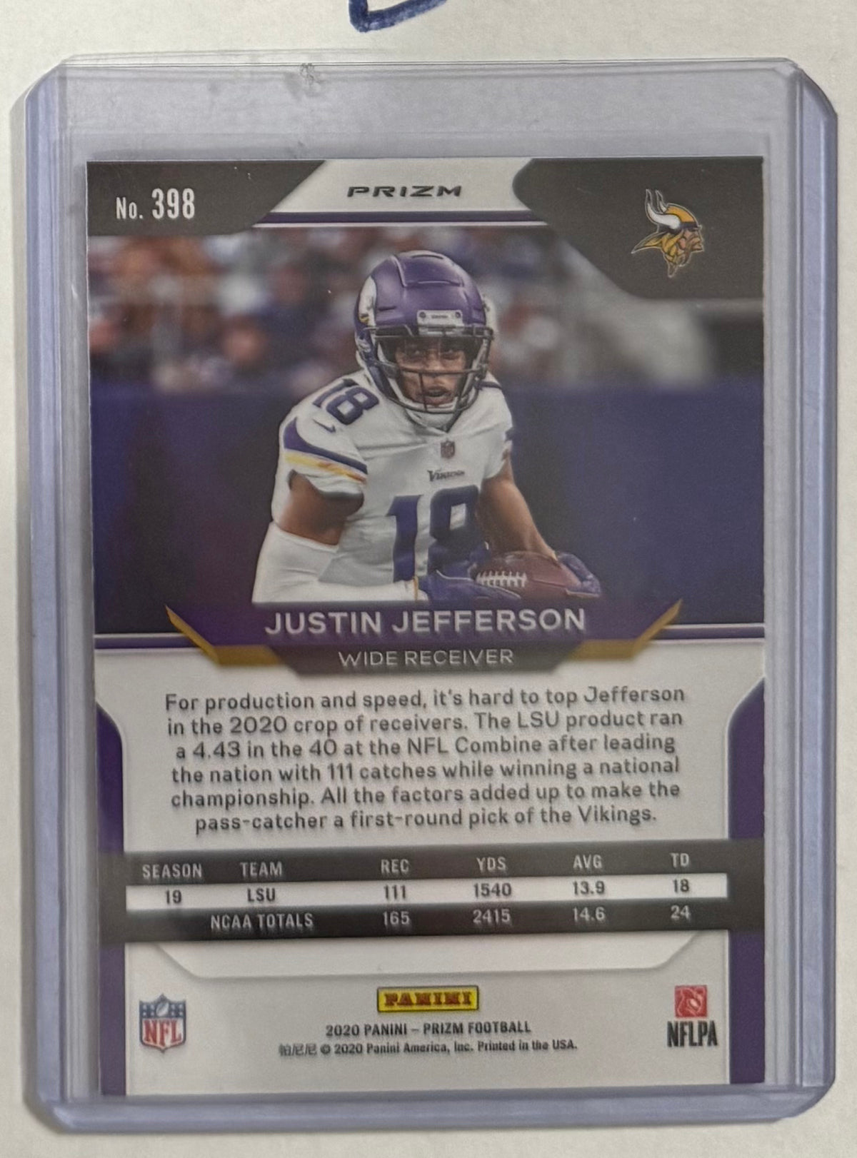 2020 Justin Jefferson — Prizm [Red, White & Blue Prizm] — back — Inventory P084-D