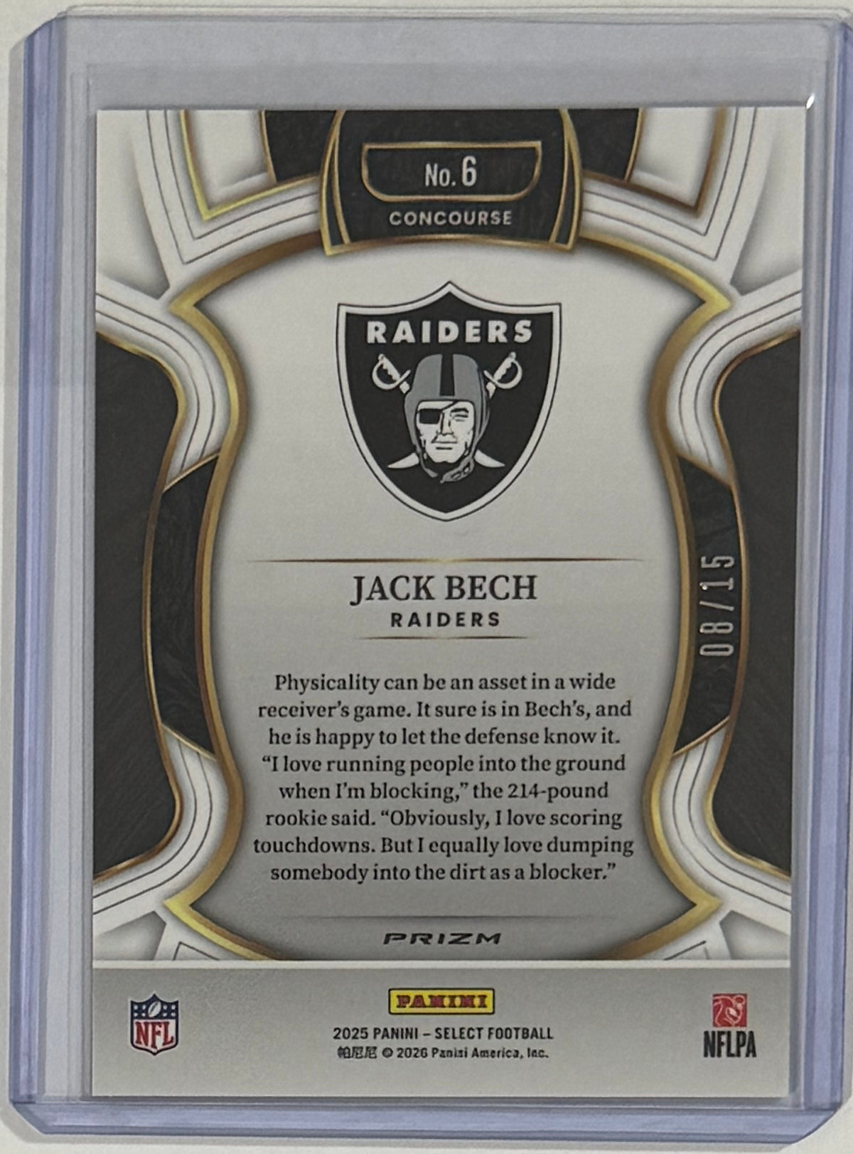 2025 Jack Bech — Select Concourse [Pink Glitter Prizm] — back — Inventory P085-B