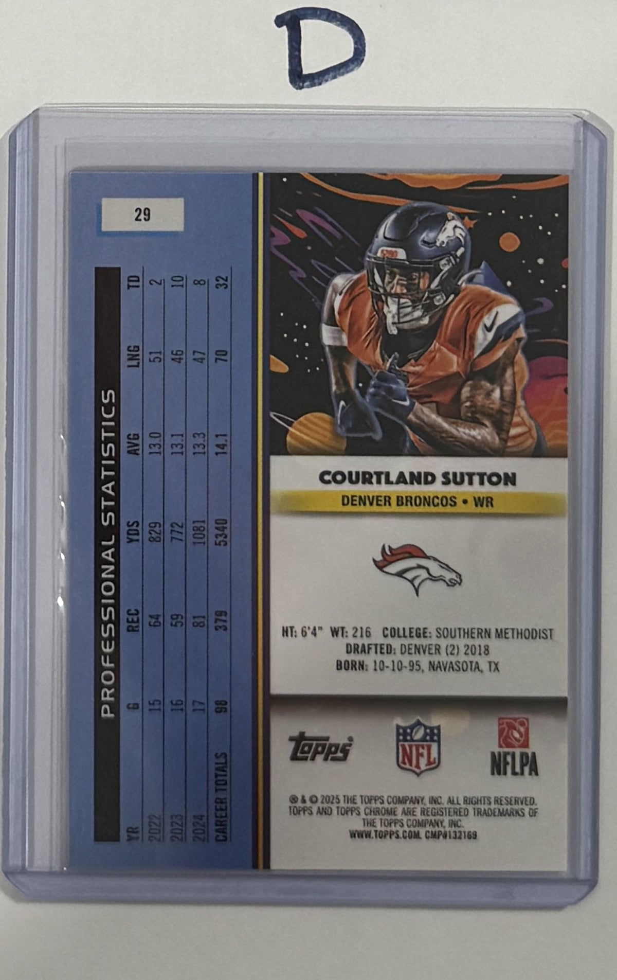 2025 Courtland Sutton — Topps Cosmic Chrome [Purple Nebula Refractor] — back — Inventory P085-D