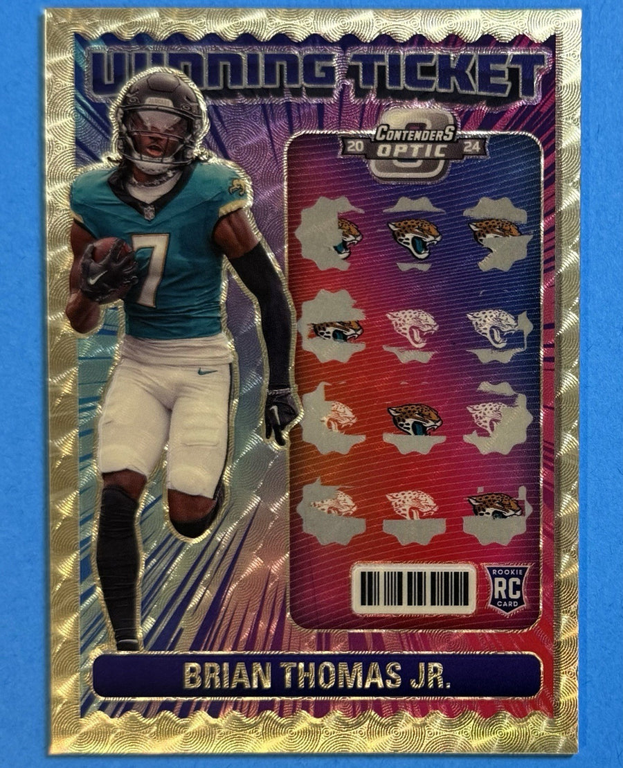 2024 Brian Thomas Jr. — Contenders Optic Winning Ticket [Gold Vinyl Prizm] — front photograph