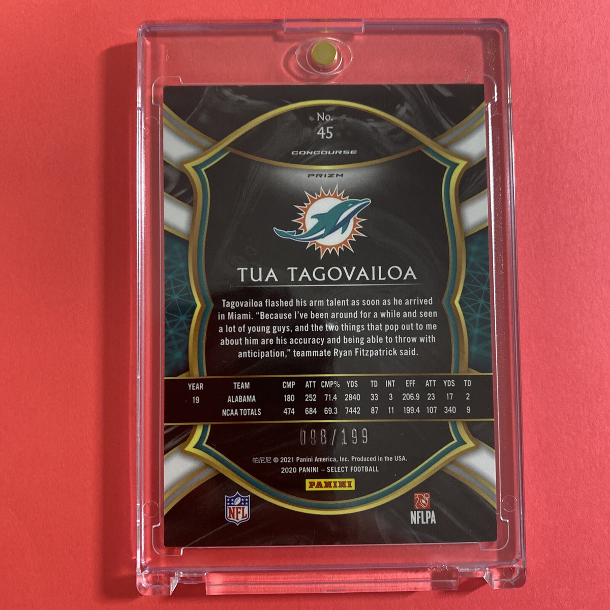 2020 Tua Tagovailoa — Select Concourse [Tri-Color Prizm] — back — Inventory P086-B