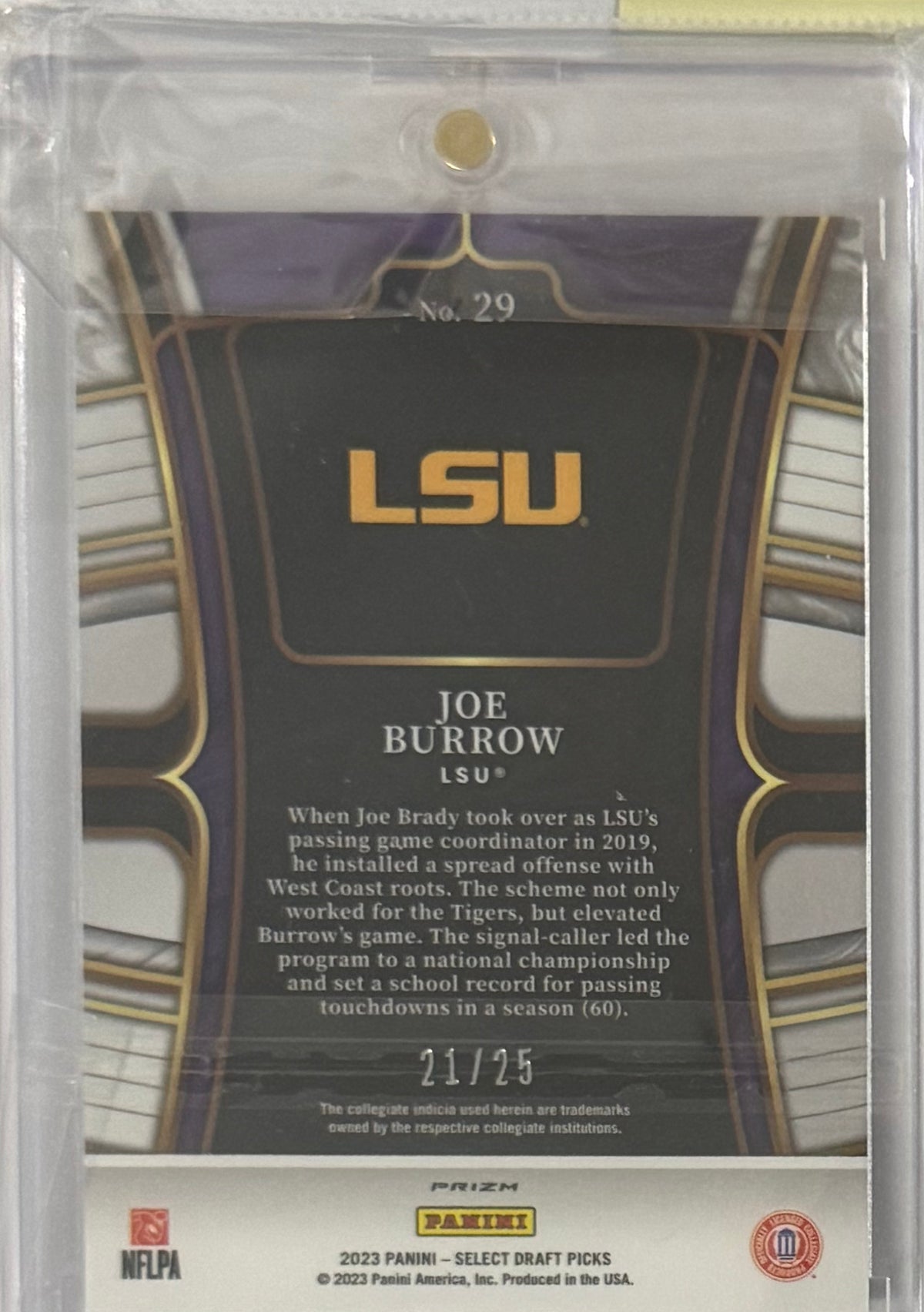 2023 Joe Burrow — Select Draft Picks Concourse [Tie-Dye Prizm] — back — Inventory P086-C