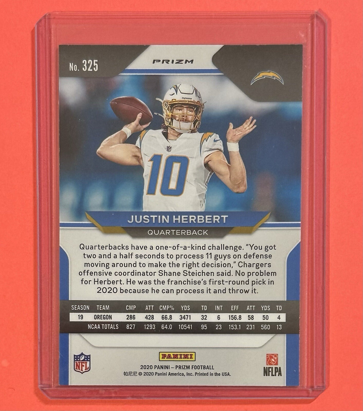 2020 Justin Herbert — Prizm [Red White Blue Prizm] — back — Inventory P088-B