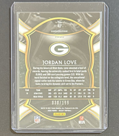 2020 Jordan Love — Select Concourse [Tri-Color Prizm] — back — Inventory P089-A