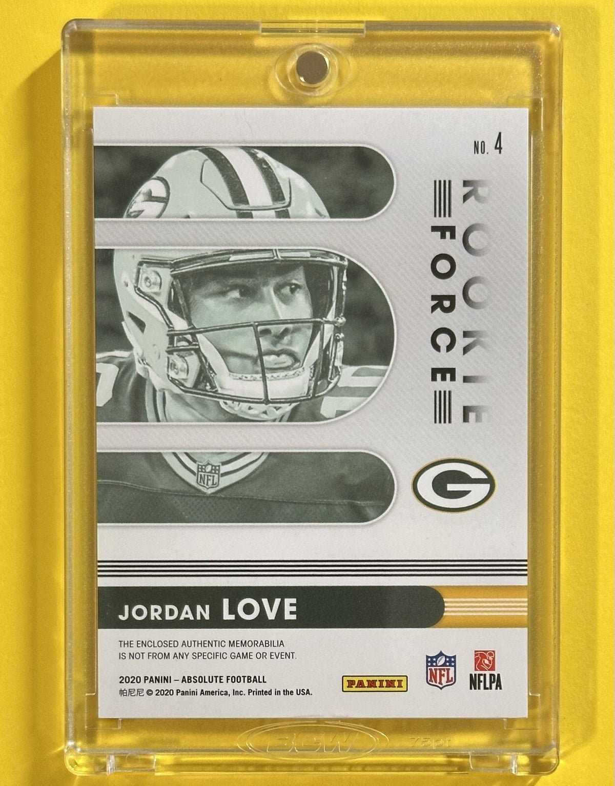 2020 Jordan Love — Absolute Rookie Force Materials [Base] — back — Inventory P089-B