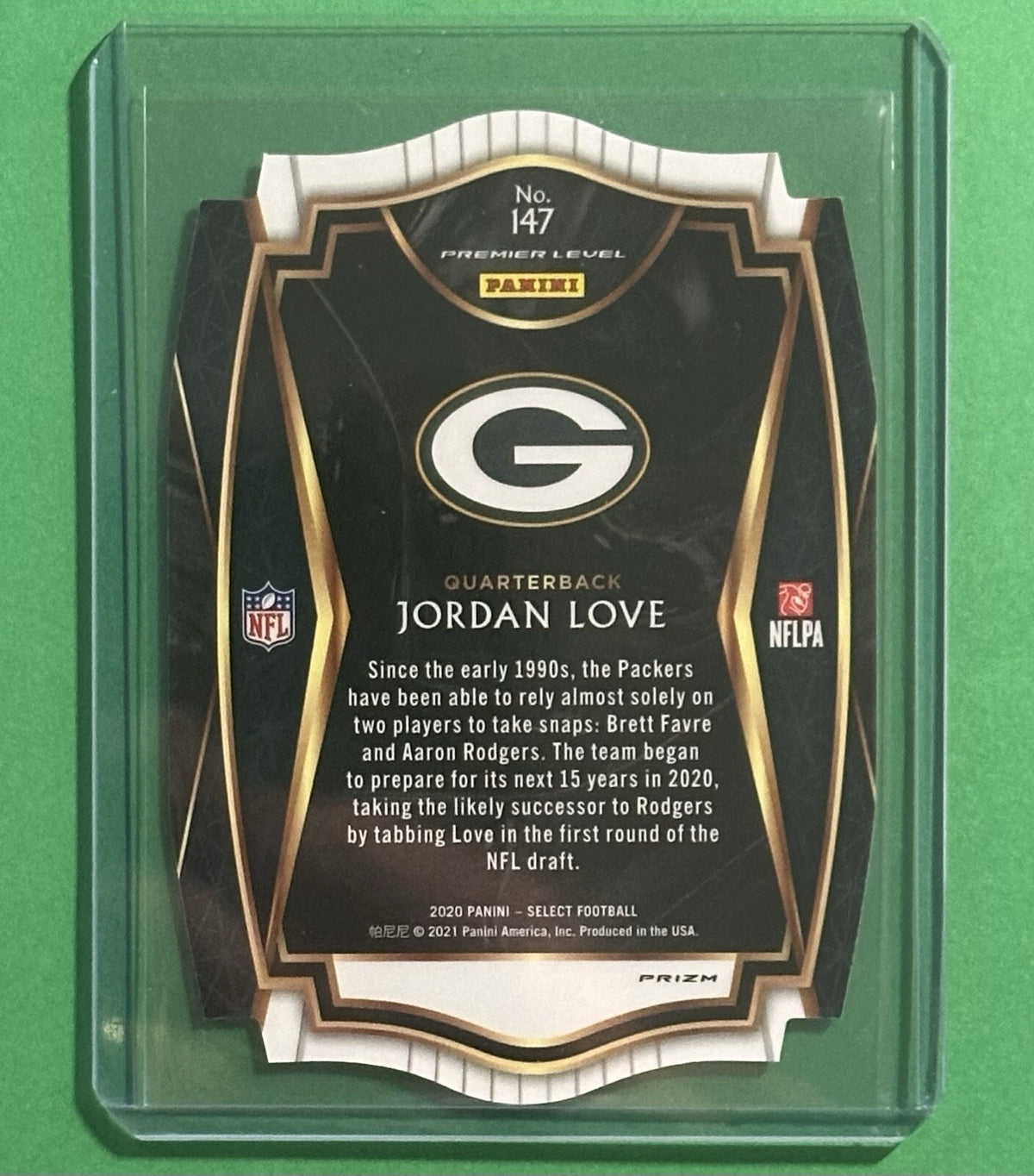 2020 Jordan Love — Select Premier Level [Orange Prizm Die-Cut] — back — Inventory P090-C