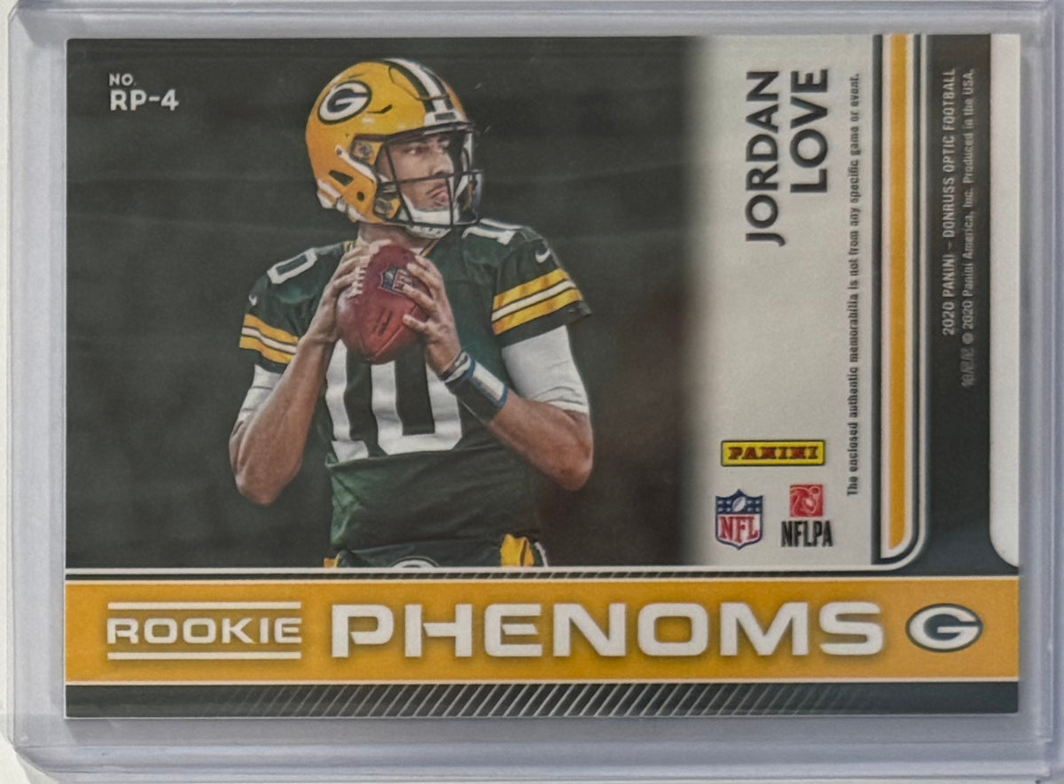 2020 Jordan Love — Donruss Optic Rookie Phenoms [Blue Hyper Prizm] — back — Inventory P090-D