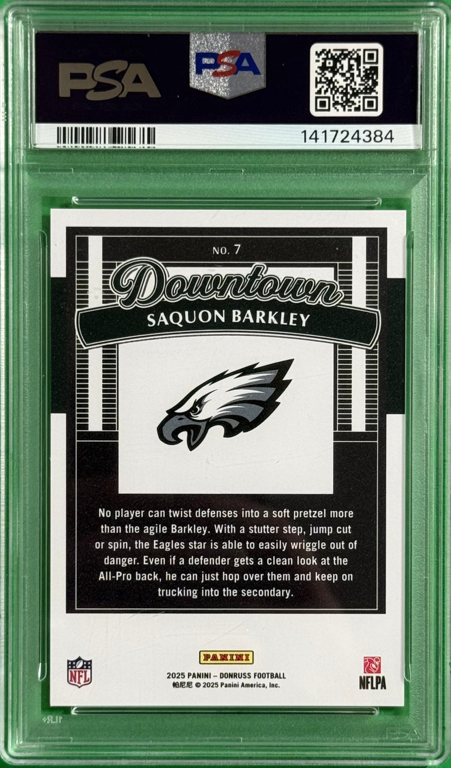 2025 Saquon Barkley — Donruss Downtown — PSA 10 — back photograph