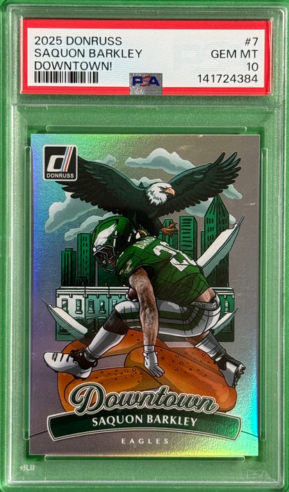 2025 Saquon Barkley Donruss Downtown PSA 10 — front — P100-A — certification 141724384