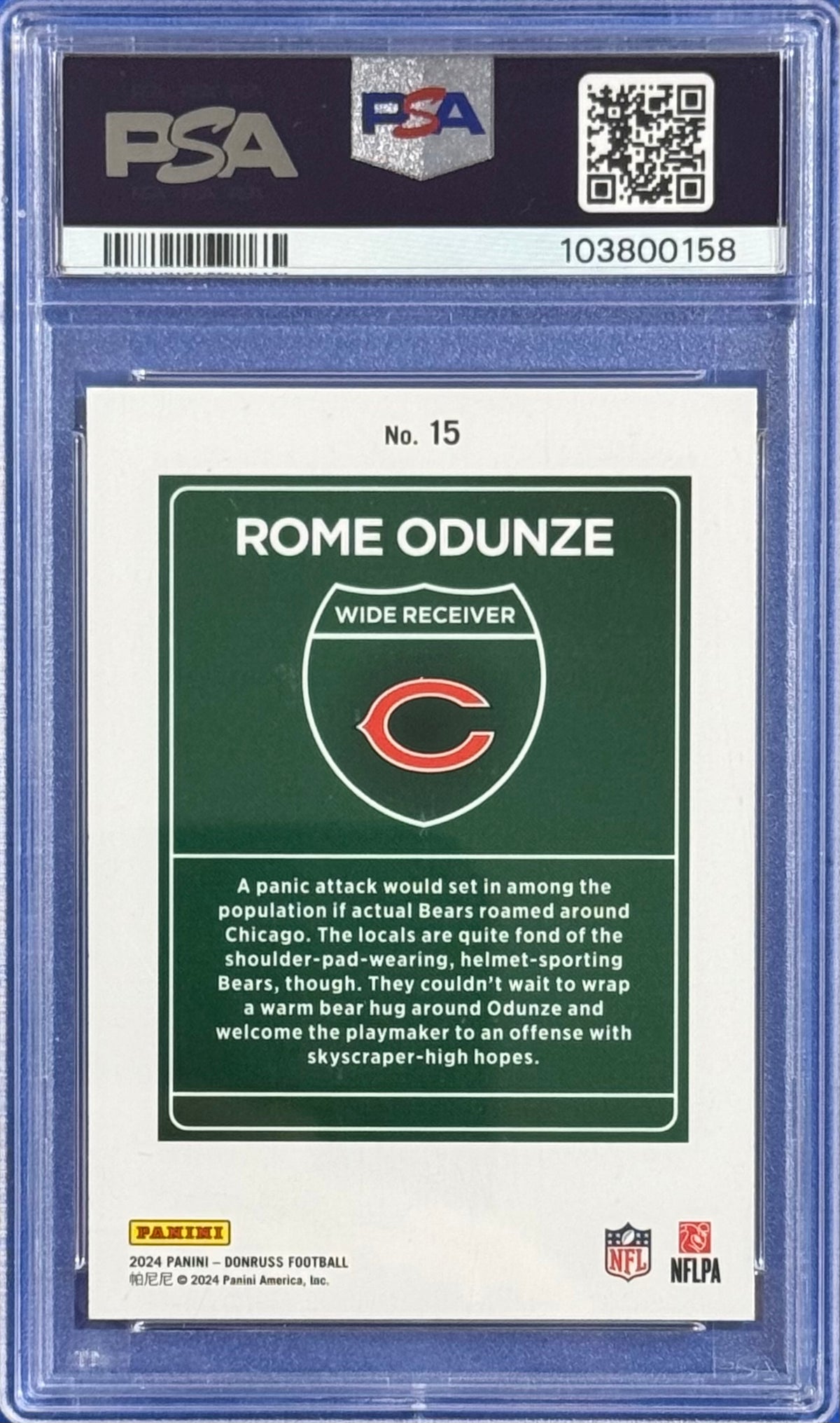 2024 Rome Odunze Donruss Downtown PSA 10 — back — P100-B — certification 103800158