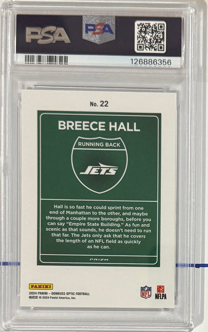 2024 Breece Hall — Donruss Optic Downtown — PSA 10 — back — Inventory P101-A