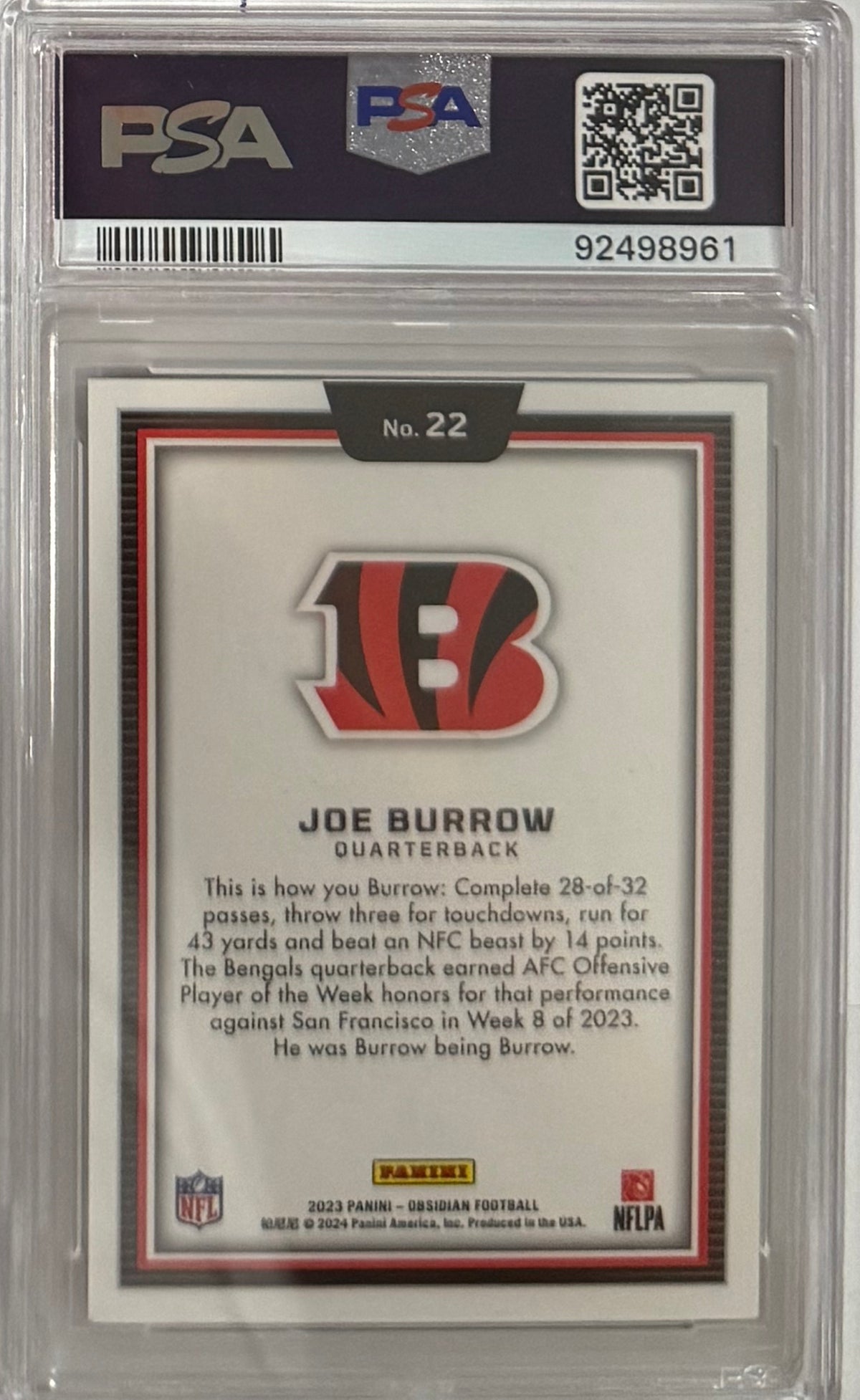 Joe Burrow 2023 Obsidian back - P102-D