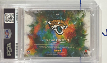 2021 Trevor Lawrence — Origins Rookie Jumbo Jersey Autographs [Orange] — PSA 9 — back — Inventory P105-A