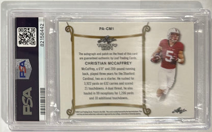 2017 Christian McCaffrey — Trinity Signatures Patch [Bronze Spectrum] — PSA 9 — back — Inventory P105-C