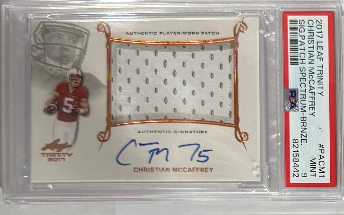 2017 Christian McCaffrey — Trinity Signatures Patch [Bronze Spectrum] — PSA 9 — front — Inventory P105-C