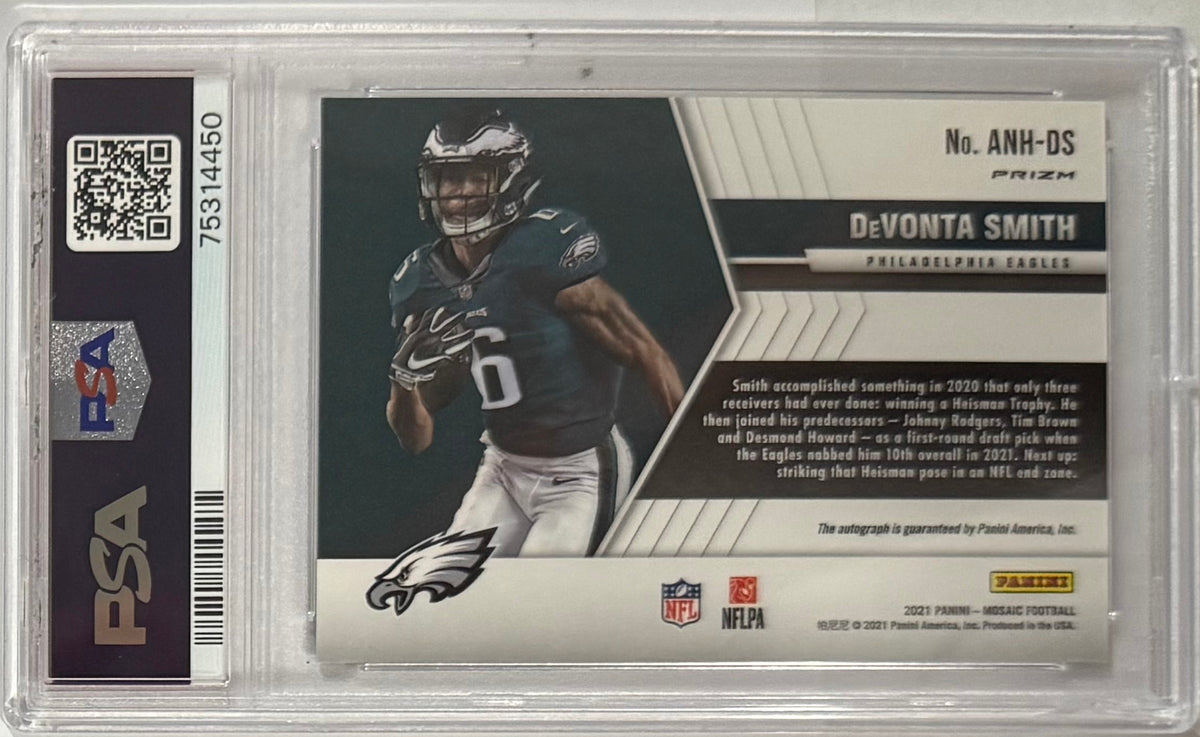2021 DeVonta Smith — Mosaic Autographs No Huddle — PSA 10 — back — Inventory P105-D