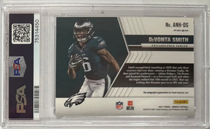 2021 DeVonta Smith — Mosaic Autographs No Huddle — PSA 10 — back — Inventory P105-D
