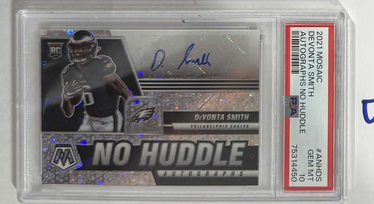 2021 DeVonta Smith — Mosaic Autographs No Huddle — PSA 10 — front — Inventory P105-D