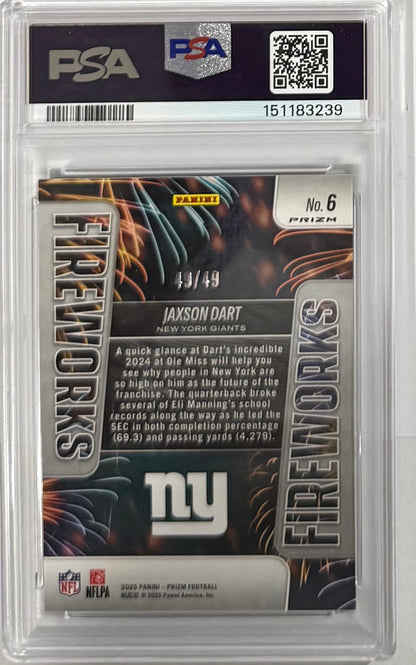 2025 Jaxson Dart — Prizm Fireworks [Purple Power Prizm] — PSA 10 — back — Inventory P106-C