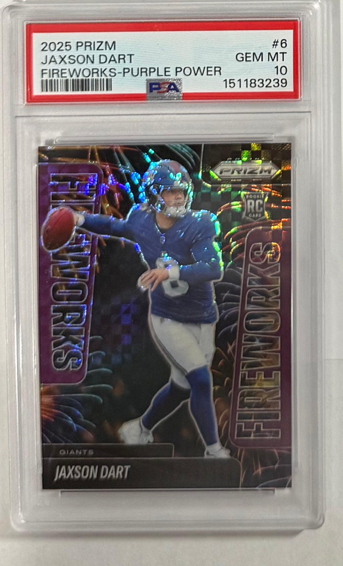 2025 Jaxson Dart — Prizm Fireworks [Purple Power Prizm] — PSA 10 — front — Inventory P106-C
