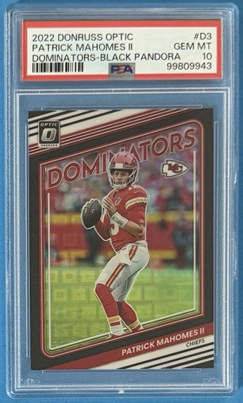 2022 Patrick Mahomes II — Donruss Optic Dominators [Black Pandora] — PSA 10 — front — Inventory P107-B
