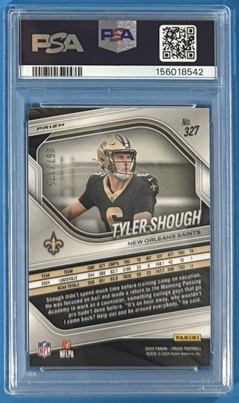 2025 Tyler Shough — Prizm Rookies [Purple Prizm] — PSA 9 — back — Inventory P107-D