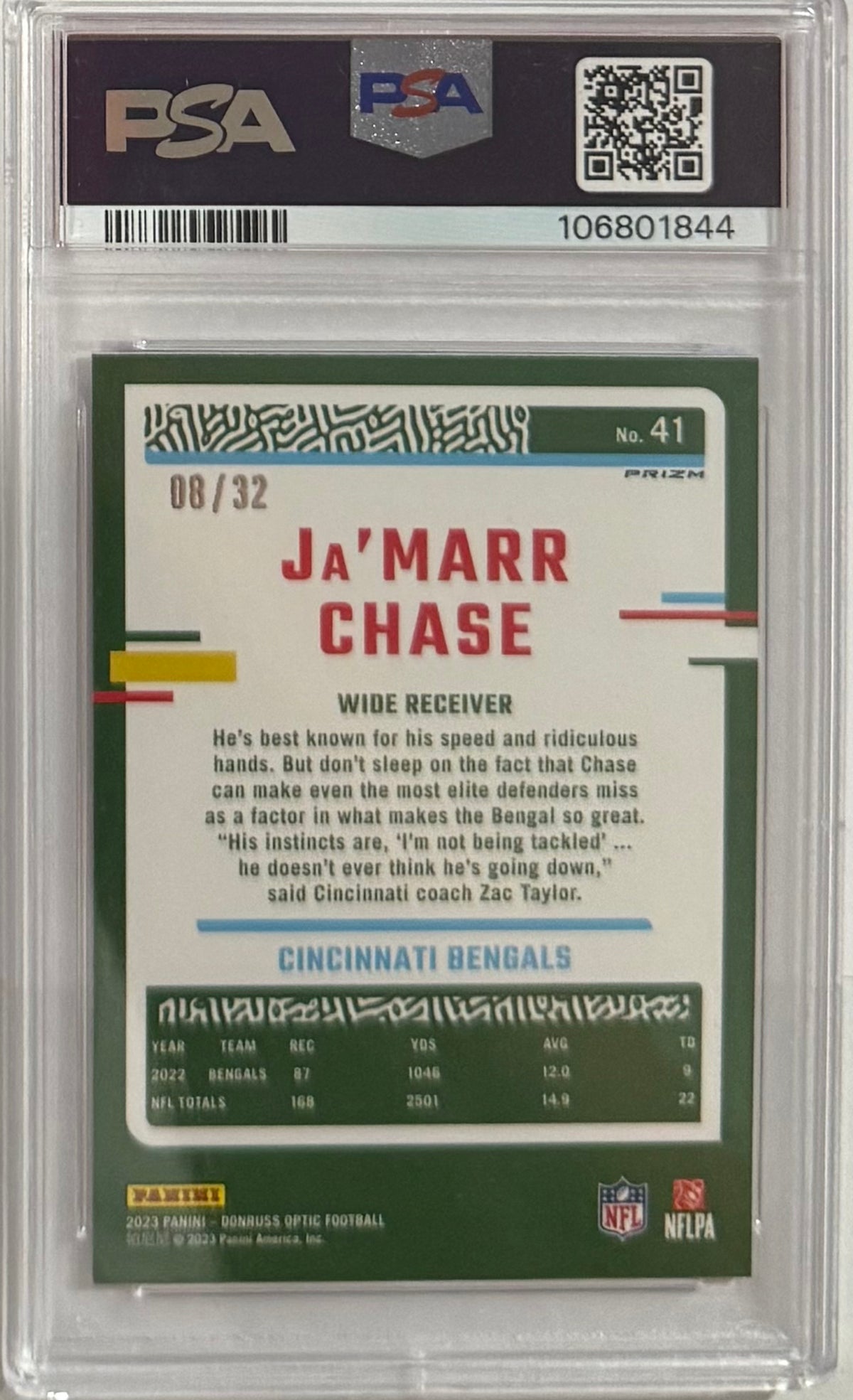 2023 Ja'Marr Chase — Donruss Optic Base [Shield] — PSA 10 — back — Inventory P108-D